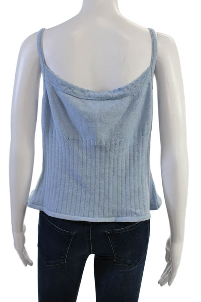 St. John Women Light Blue Wool Camisole Square Neck Sleeveless Size L