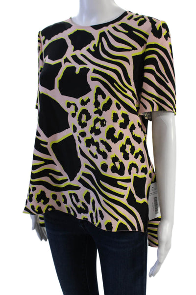 Adam Lippes Women Silk Animal Print Round Neck Short Sleeve Blouse Size 10