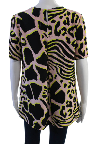 Adam Lippes Women Silk Animal Print Round Neck Short Sleeve Blouse Size 10