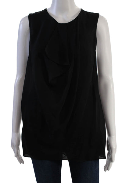 Oscar de la Renta Women Tunic Black Silk Sleeveless Round Neck Size 6