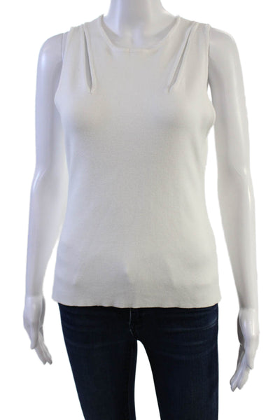 DKNY Women White Basic Tank Crew Neck Sleeveless Size M