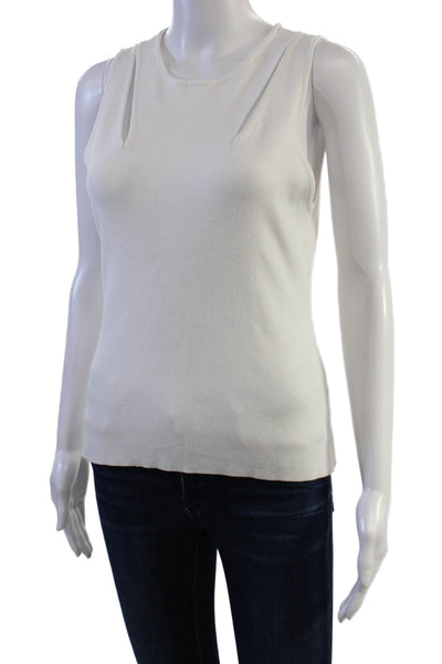 DKNY Women White Basic Tank Crew Neck Sleeveless Size M