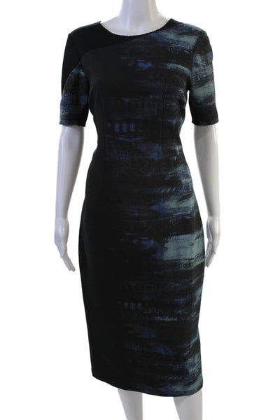 Elie Tahari Womens Sheath Pencil Dress Black Short Sleeve Mid Calf Zip Size 8