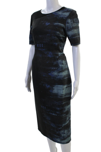 Elie Tahari Womens Sheath Pencil Dress Black Short Sleeve Mid Calf Zip Size 8