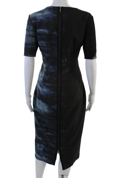 Elie Tahari Womens Sheath Pencil Dress Black Short Sleeve Mid Calf Zip Size 8