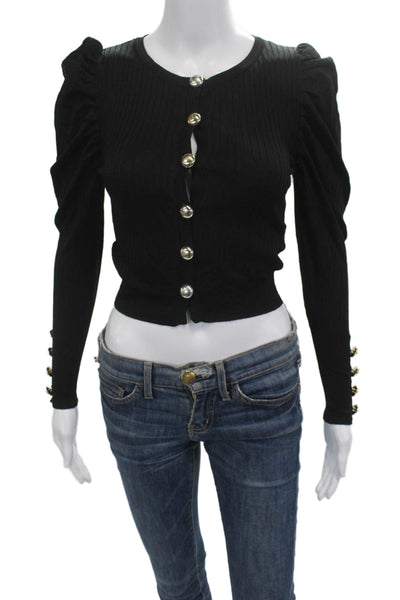 Zara Women Cropped Black Button Up Viscose Polyamide Long Sleeve Top Size S