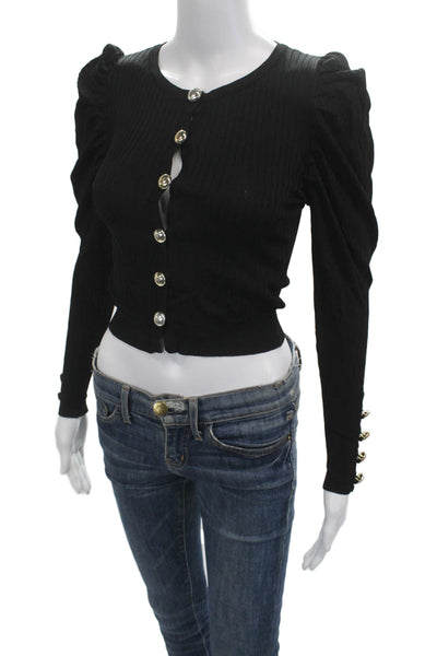Zara Women Cropped Black Button Up Viscose Polyamide Long Sleeve Top Size S