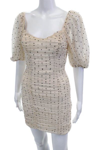 Zara Women Bodycon Mini Dress Beige Polka Dot Square Neck Hook Eye Size XS