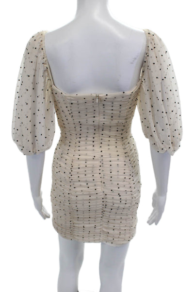 Zara Women Bodycon Mini Dress Beige Polka Dot Square Neck Hook Eye Size XS