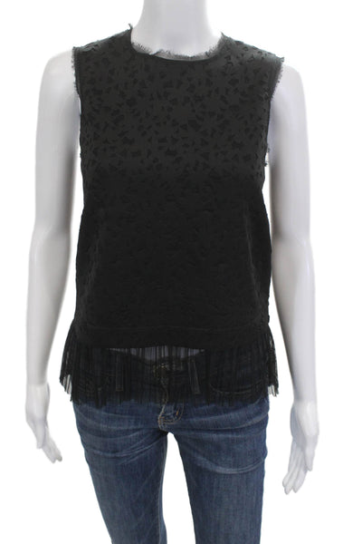 Elizabeth and James Womens Geometric Black Crewneck Sleeveless Tank Zip Size S