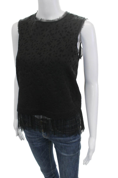 Elizabeth and James Womens Geometric Black Crewneck Sleeveless Tank Zip Size S