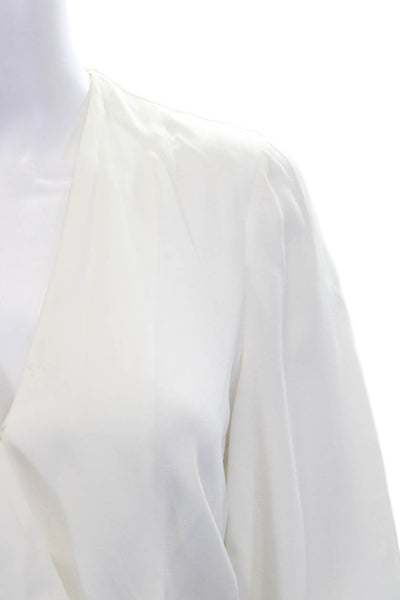 Altuzarra Women V-Neck White Polyester Blend Long Sleeve Blouse Buckle Size 36
