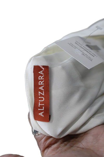 Altuzarra Women V-Neck White Polyester Blend Long Sleeve Blouse Buckle Size 36