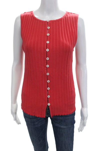 Free People Women Striped Sleeveless Button Up Tank Round Neck Basic Red Size L