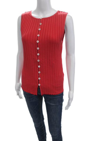 Free People Women Striped Sleeveless Button Up Tank Round Neck Basic Red Size L