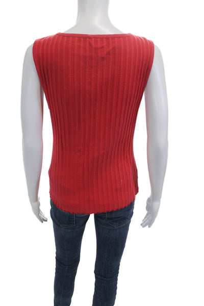 Free People Women Striped Sleeveless Button Up Tank Round Neck Basic Red Size L