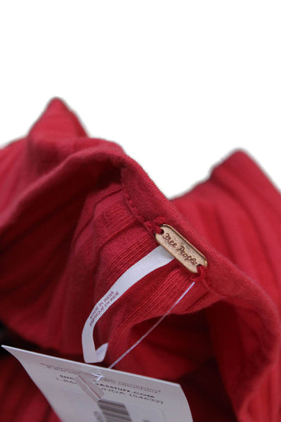 Free People Women Striped Sleeveless Button Up Tank Round Neck Basic Red Size L