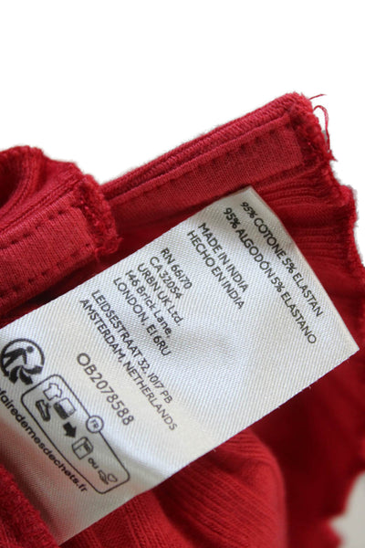 Free People Women Striped Sleeveless Button Up Tank Round Neck Basic Red Size L