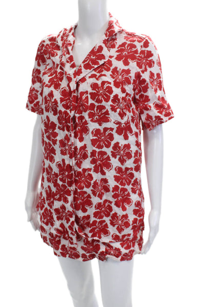Faithfull The Brand Womens Floral Print Blouse Skort Set White Red Size 2/4
