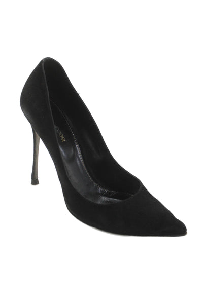 Sergio Rossi Womens Slip On Stiletto Pointed Toe Pumps Black Suede Size 39.5