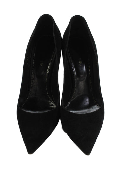 Sergio Rossi Womens Slip On Stiletto Pointed Toe Pumps Black Suede Size 39.5