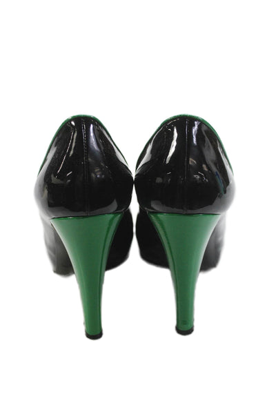 Sonia Rykiel Womens Block Heel Lace Up Peep Toe Pumps Black Patent Leather 39