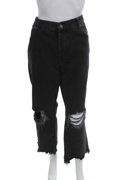 We The Free Women Boyfriend Cropped Jeans Black High Rise 27 Inseam Size 30