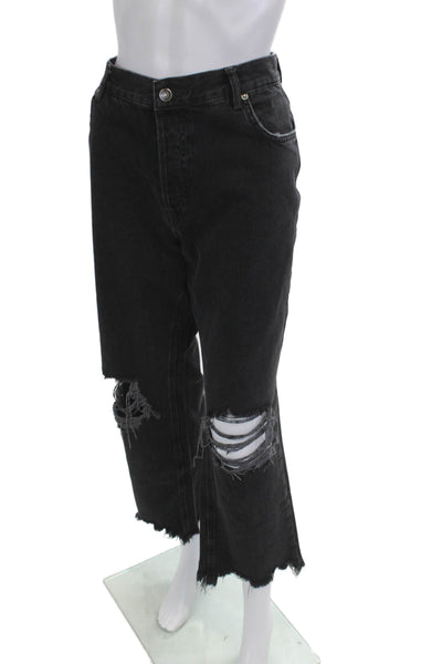 We The Free Women Boyfriend Cropped Jeans Black High Rise 27 Inseam Size 30