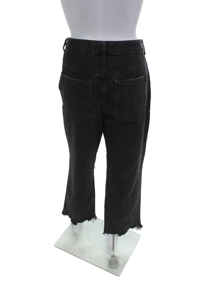 We The Free Women Boyfriend Cropped Jeans Black High Rise 27 Inseam Size 30