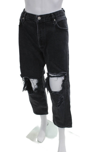 Citizens of Humanity Unisex Cropped Straight High Rise Jeans Dark Gray Size 30