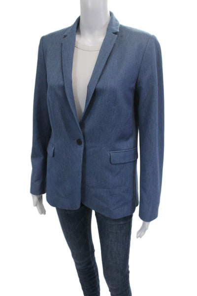T Tahari Unisex Blue Collared Button Long Sleeve Classic Blazer Size 8
