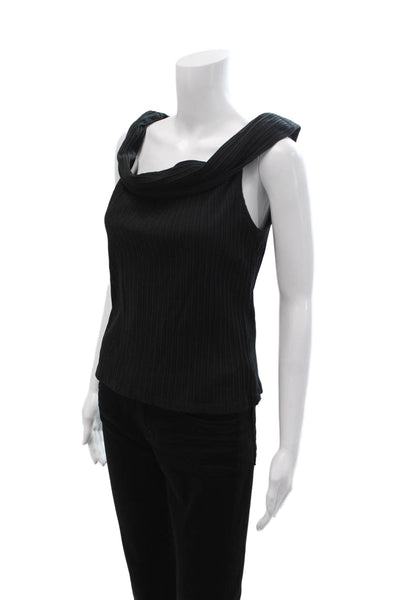 Madewell Women Black Striped Off Shoulder Sleeveless Tank Cotton Size L