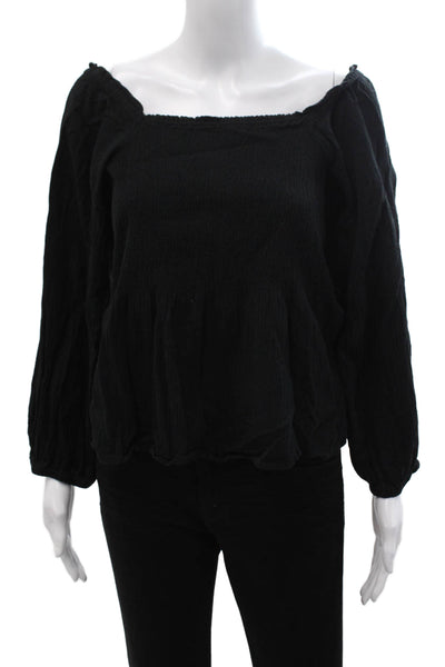 Madewell Women Bohemian Black Cotton Square Neck Long Sleeve Blouse Size 6