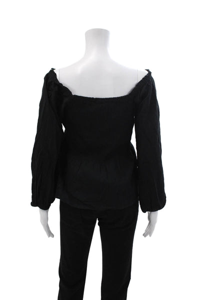 Madewell Women Bohemian Black Cotton Square Neck Long Sleeve Blouse Size 6