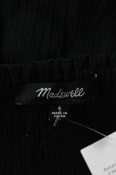 Madewell Women Bohemian Black Cotton Square Neck Long Sleeve Blouse Size 6