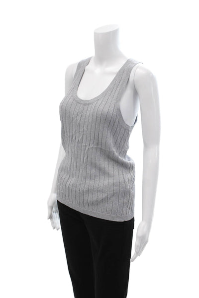 Zara Women Basic Striped Round Neck Sleeveless Tank Gray Viscose Size L
