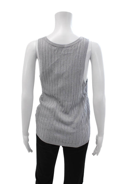 Zara Women Basic Striped Round Neck Sleeveless Tank Gray Viscose Size L