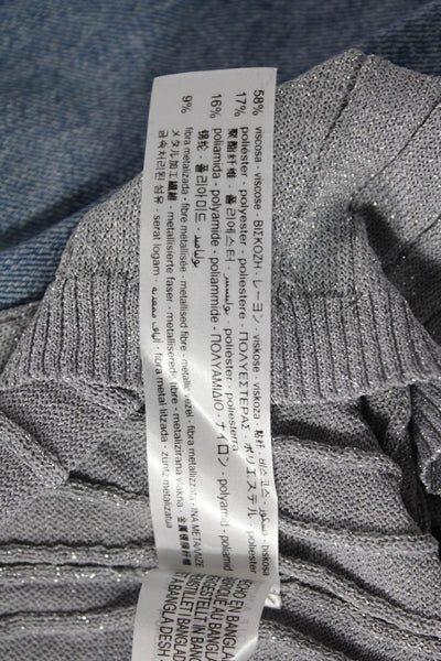 Zara Women Basic Striped Round Neck Sleeveless Tank Gray Viscose Size L