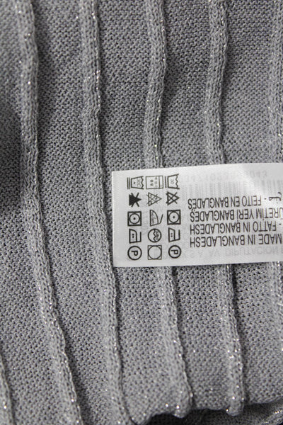 Zara Women Basic Striped Round Neck Sleeveless Tank Gray Viscose Size L