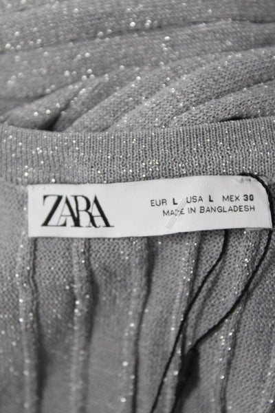 Zara Women Basic Striped Round Neck Sleeveless Tank Gray Viscose Size L