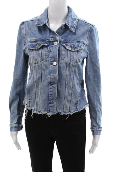 Zara Womens Blue Cotton Collared Button Long Sleeve Jacket 90s Size M