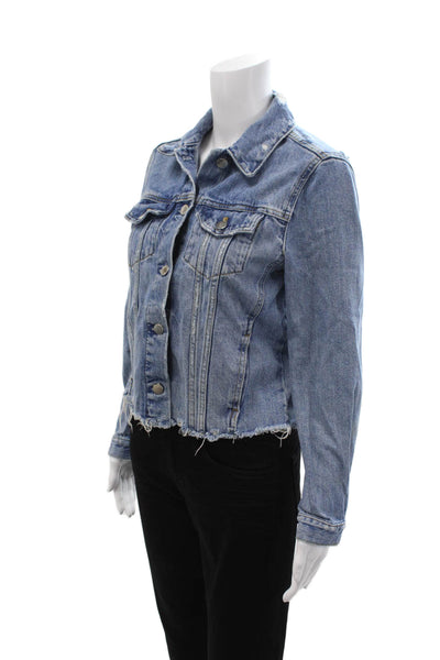Zara Womens Blue Cotton Collared Button Long Sleeve Jacket 90s Size M