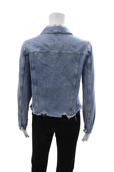 Zara Womens Blue Cotton Collared Button Long Sleeve Jacket 90s Size M
