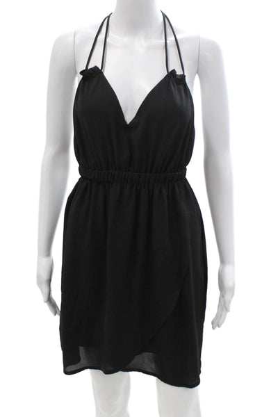 Donna Mizani Women Black Sleeveless V-Neck Slip Mini Dress Polyester Size M