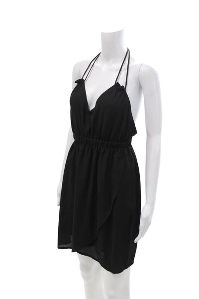 Donna Mizani Women Black Sleeveless V-Neck Slip Mini Dress Polyester Size M