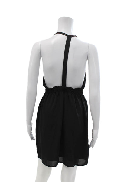 Donna Mizani Women Black Sleeveless V-Neck Slip Mini Dress Polyester Size M
