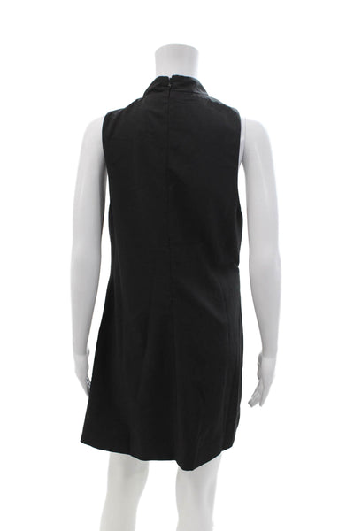MPC Women Black Wrap Shift Dress Sleeveless Mock Neck Buckle Above Knee Size L