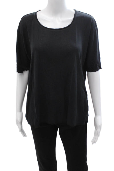 Raquel Allegra Women Black Rayon Short Sleeve Round Neck Basic T-Shirt Size 2