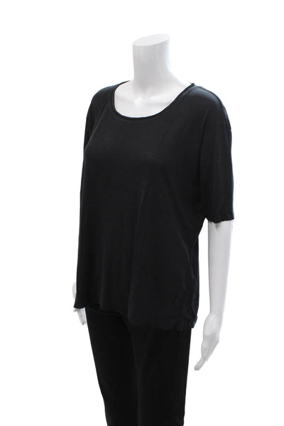 Raquel Allegra Women Black Rayon Short Sleeve Round Neck Basic T-Shirt Size 2