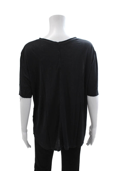 Raquel Allegra Women Black Rayon Short Sleeve Round Neck Basic T-Shirt Size 2